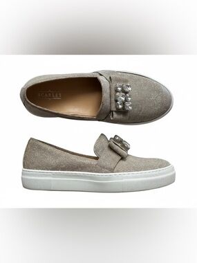 Scarlet | Women's Sparkling Loafers - Gold and White with Stone Embellishing